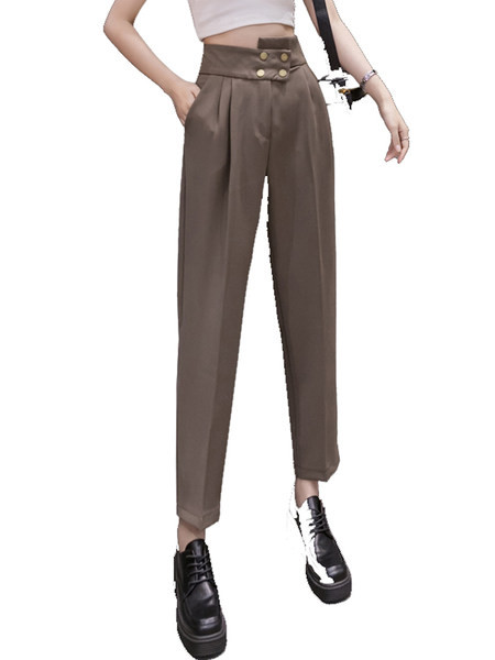 Pantaloni de dama cu talie inalta - model drept in trei culori