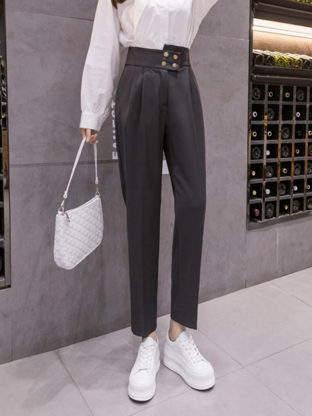 Pantaloni de dama cu talie inalta - model drept in trei culori