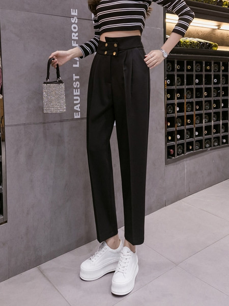 Pantaloni de dama cu talie inalta - model drept in trei culori