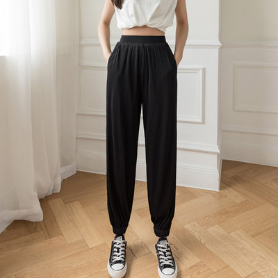 Pantaloni casual dama - model larg cu talie inalta