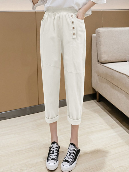 Pantaloni moderni de dama cu nasturi si talie inalta