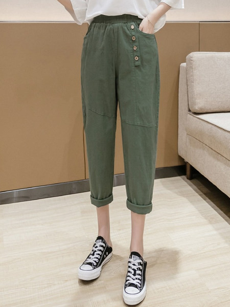 Pantaloni moderni de dama cu nasturi si talie inalta