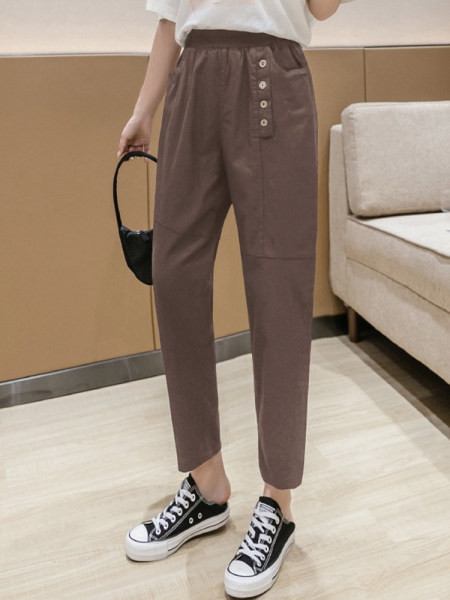 Pantaloni moderni de dama cu nasturi si talie inalta