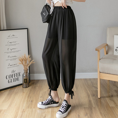 Дамски модерен широк панталон с ластична талия 