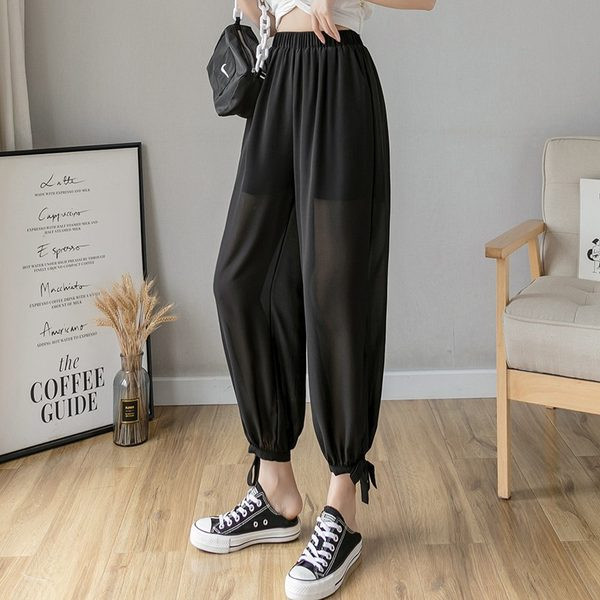 Дамски модерен широк панталон с ластична талия 