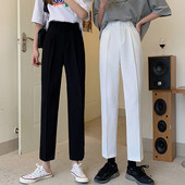 Pantaloni casual dama cu talie inalta - in alb si negru