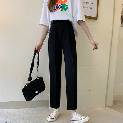 Pantaloni casual dama cu talie inalta - in alb si negru