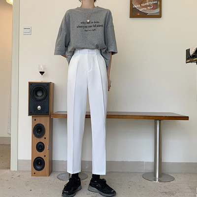 Pantaloni casual dama cu talie inalta - in alb si negru