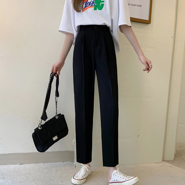 Pantaloni casual dama cu talie inalta - in alb si negru