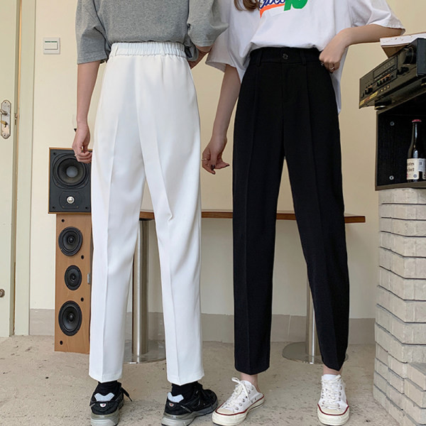 Pantaloni casual dama cu talie inalta - in alb si negru