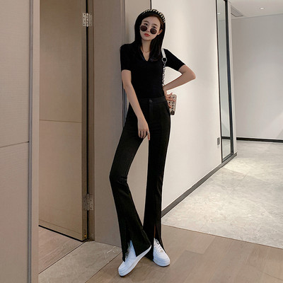 Дамски панталон в черен цвят с висока талия 