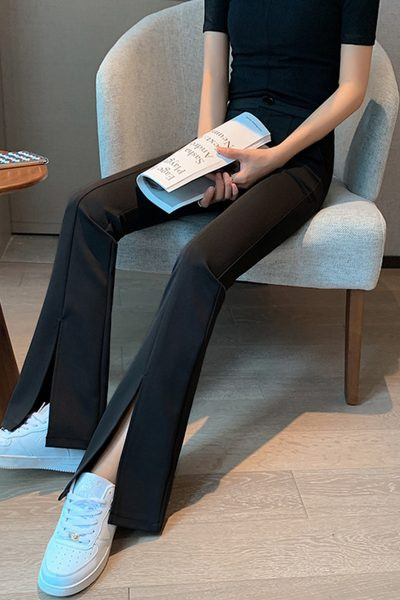 Дамски панталон в черен цвят с висока талия 