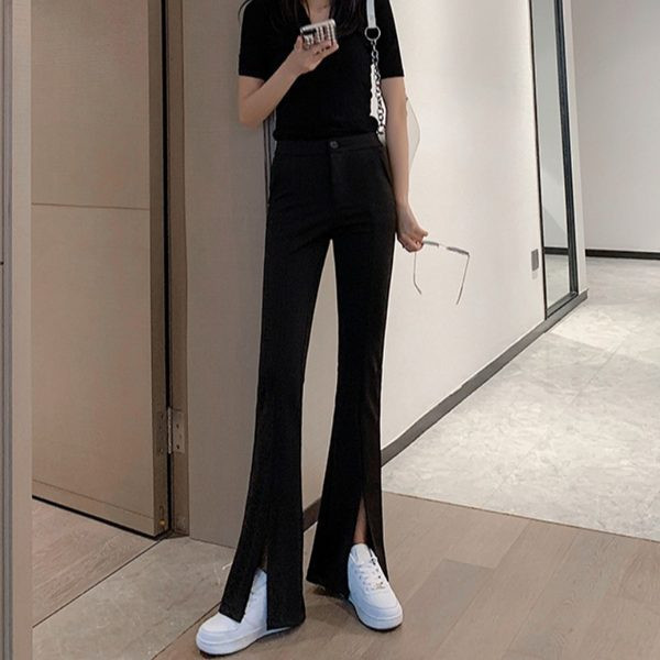 Дамски панталон в черен цвят с висока талия 