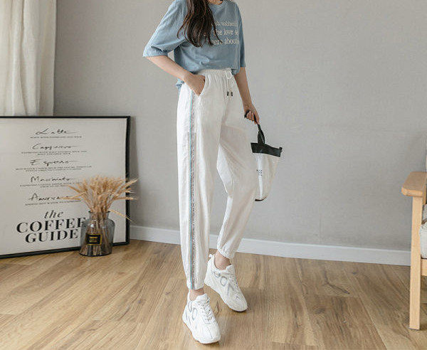 Pantaloni sport dama cu margini in trei culori