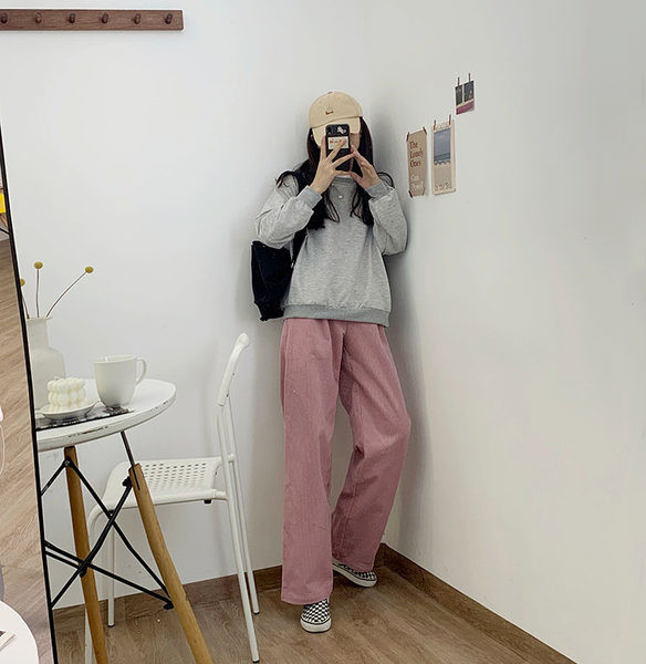 Pantaloni de dama din catifea cu talie inalta - model larg