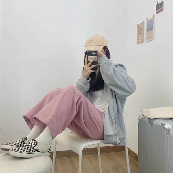 Pantaloni de dama din catifea cu talie inalta - model larg