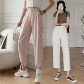 Pantaloni largi de dama cu buzunare si nasture