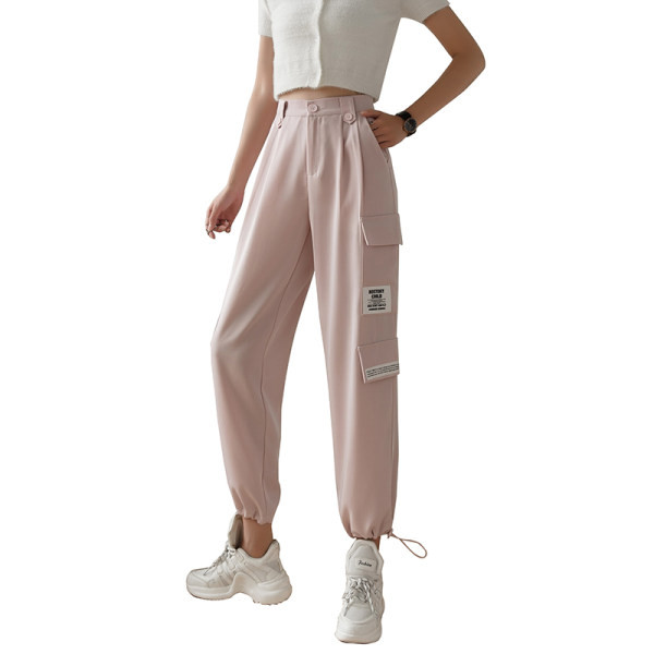 Pantaloni largi de dama cu buzunare si nasture