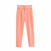 Pantaloni eleganti de dama cu curea roz
