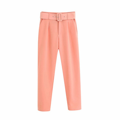 Елегантен дамски панталон с колан в розов цвят
