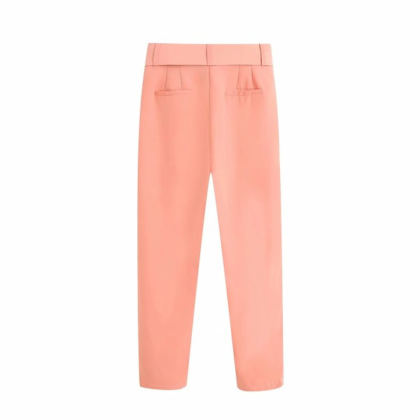 Pantaloni eleganti de dama cu curea roz