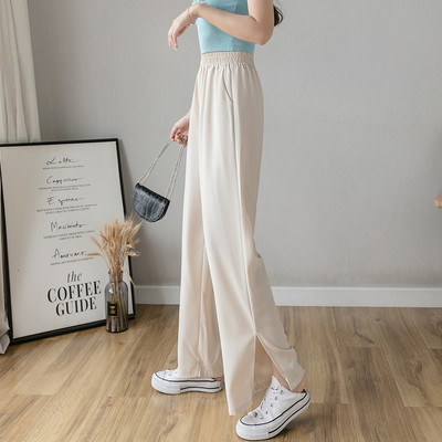 Široke ženske hlače s elastičnim strukom