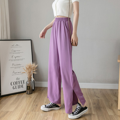 Široke ženske hlače s elastičnim strukom