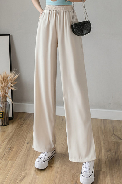 Široke ženske hlače s elastičnim strukom