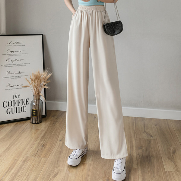 Široke ženske hlače s elastičnim strukom