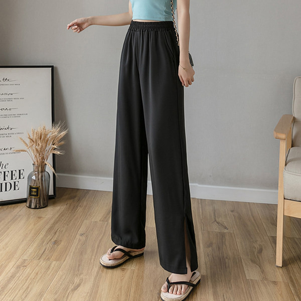Široke ženske hlače s elastičnim strukom