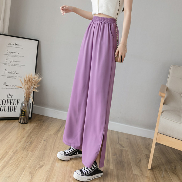 Široke ženske hlače s elastičnim strukom