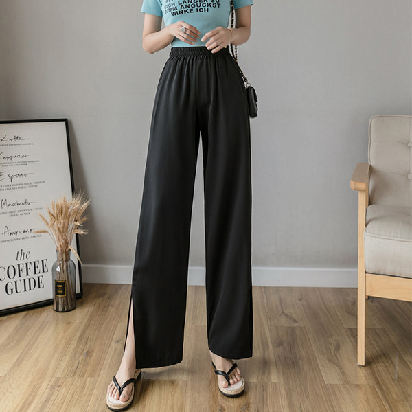 Široke ženske hlače s elastičnim strukom