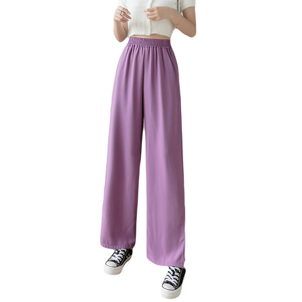 Široke ženske hlače s elastičnim strukom