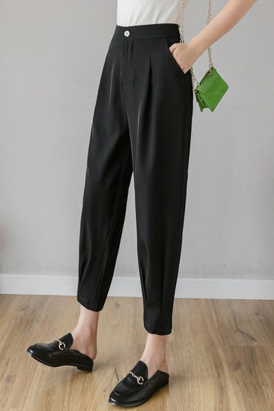 Pantaloni de dama model uni cu buzunare si talie inalta