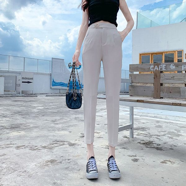 Pantaloni de dama model uni cu buzunare si talie inalta