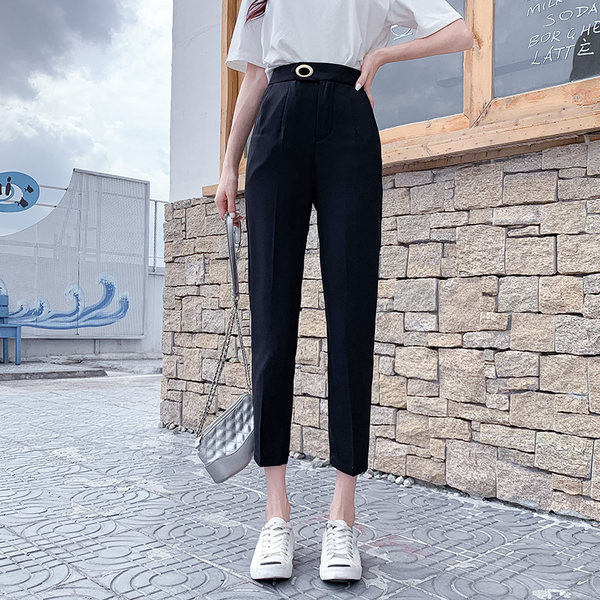 Pantaloni de dama model uni cu buzunare si talie inalta