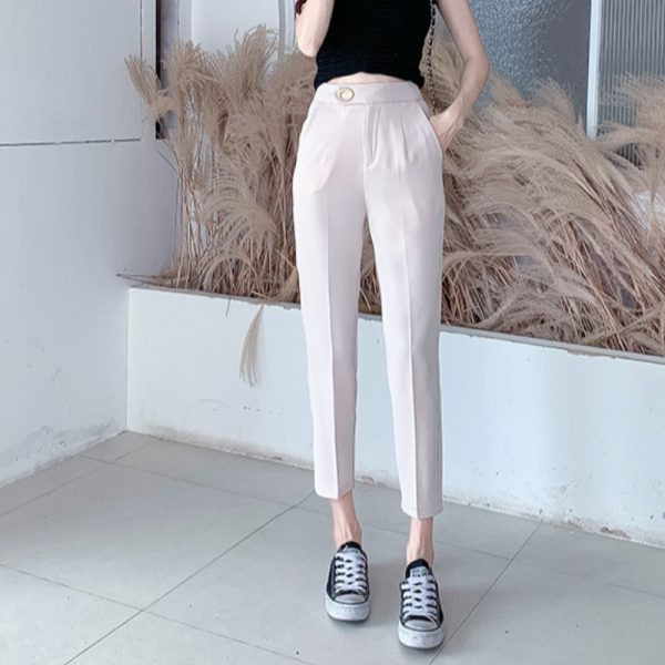 Pantaloni de dama model uni cu buzunare si talie inalta