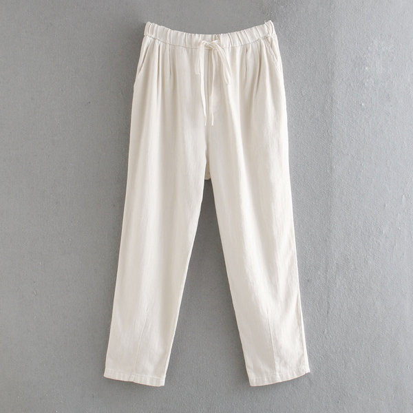 Pantaloni drepti casual cu talie elastica