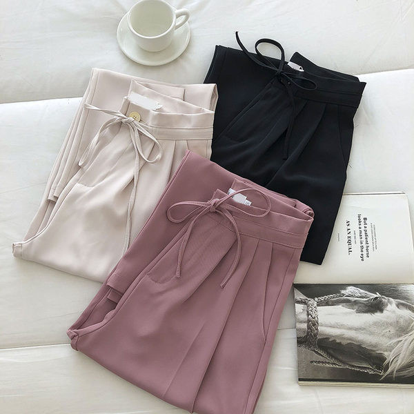 Pantaloni drepti de dama moderni cu talie inalta