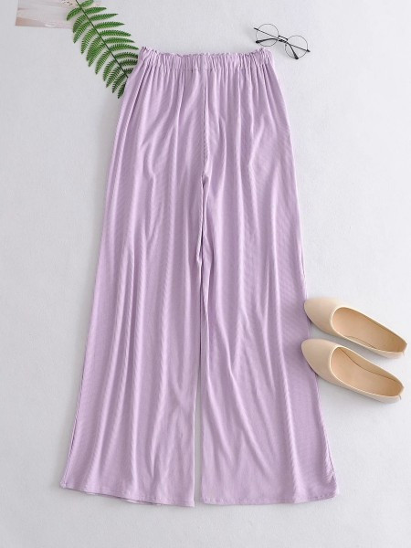 Ежедневни широки панталони с ластична талия и цепки