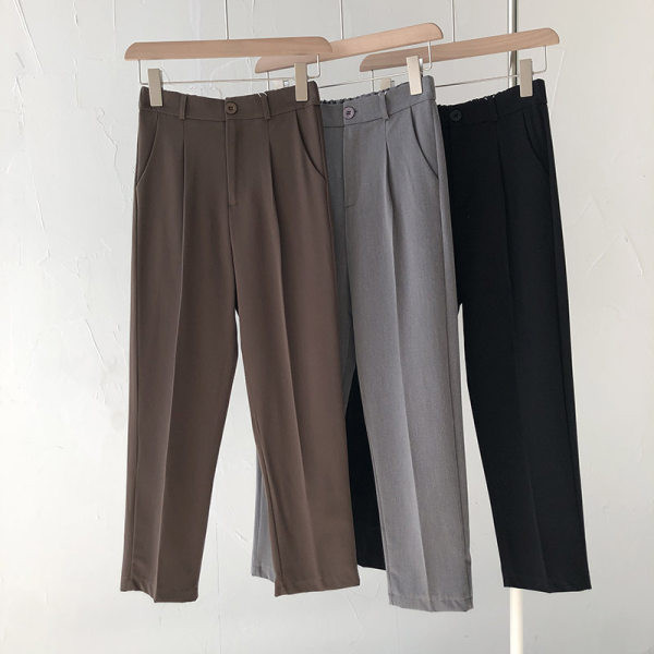 Pantaloni casual de dama cu talie inalta si buzunar