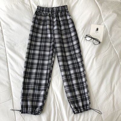 Кариран дамски ежедневен панталон с ластик