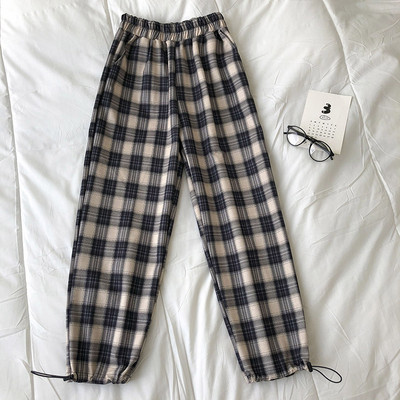 Кариран дамски ежедневен панталон с ластик