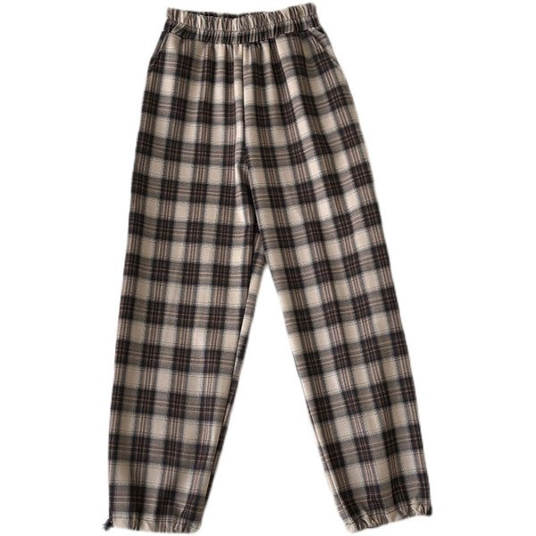 Кариран дамски ежедневен панталон с ластик