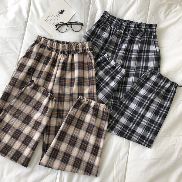 Кариран дамски ежедневен панталон с ластик