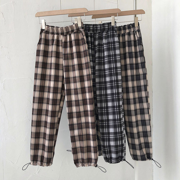 Кариран дамски ежедневен панталон с ластик