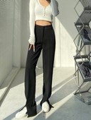 Pantaloni lungi de dama cu talie inalta in negru