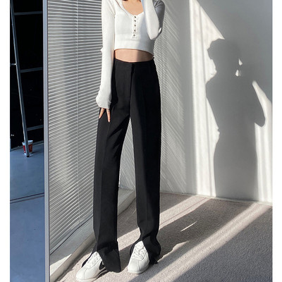 Pantaloni lungi de dama cu talie inalta in negru