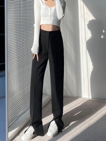 Pantaloni lungi de dama cu talie inalta in negru