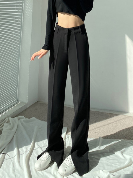 Pantaloni lungi de dama cu talie inalta in negru